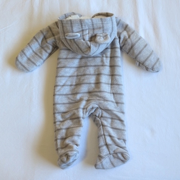carter's newborn gray striped fleece zipper closure bunting suit baby boy - Picture 9 of 9